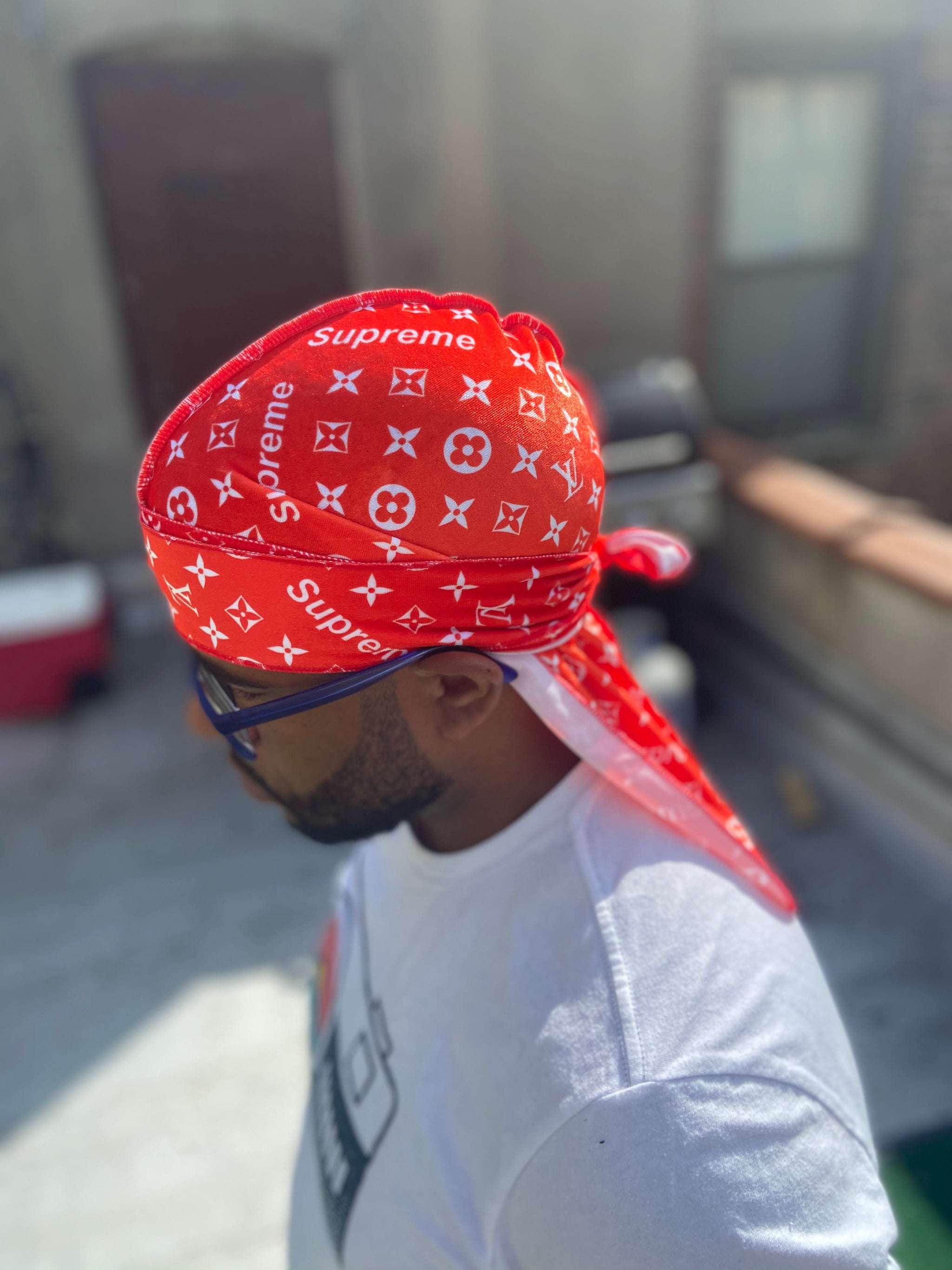 DeeJay's HeadWear - Supreme/Louis Vuitton Durag (Red) $10