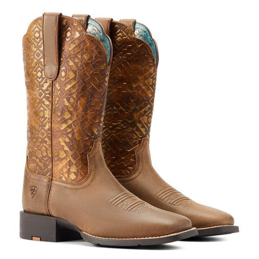 Ariat Women's Round Up Wide Square Toe Canyon Brown-Daisy Logo Print B – Country  View Western Store