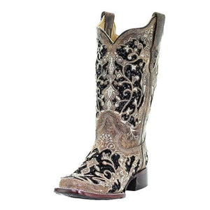 Corral Womens Black Sequin Inlay Cowboy 