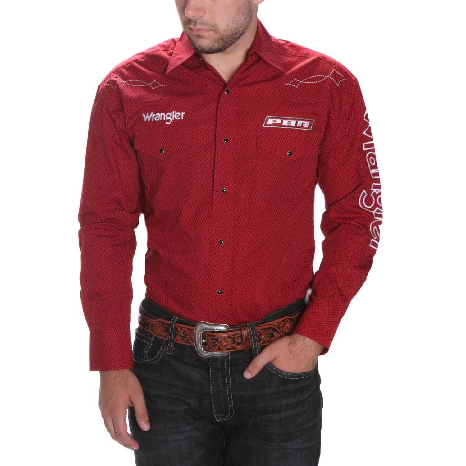 Men's Wrangler PBR Embroidered Pearl Snap Long Sleeve – Baughman's Western  Outfitters
