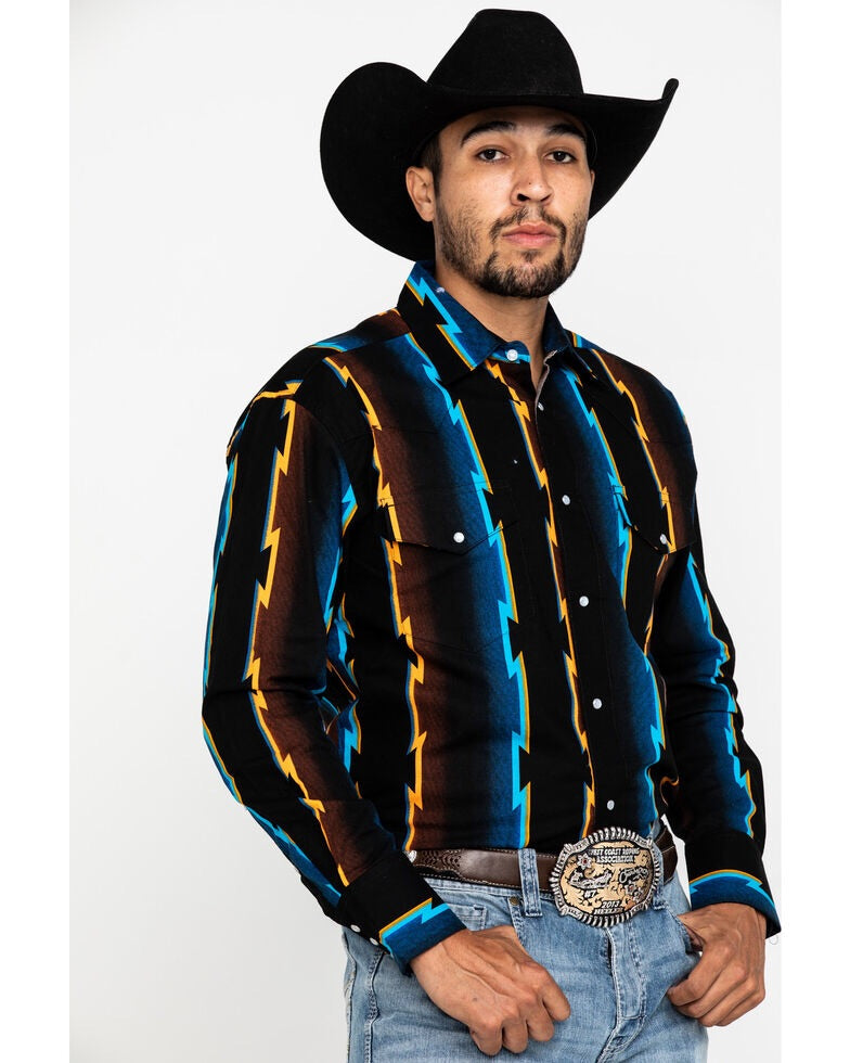 Men's Wrangler Checotah Black Aztec Print Pearl Snap Long Sleeve –  Baughman's Western Outfitters