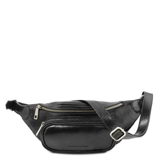 black leather fanny pack