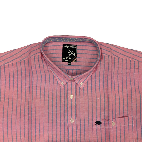 Big Men's Raging Bull S/S Stripe Linen Shirt - Vivid Pink | 2XL to 5XL ...