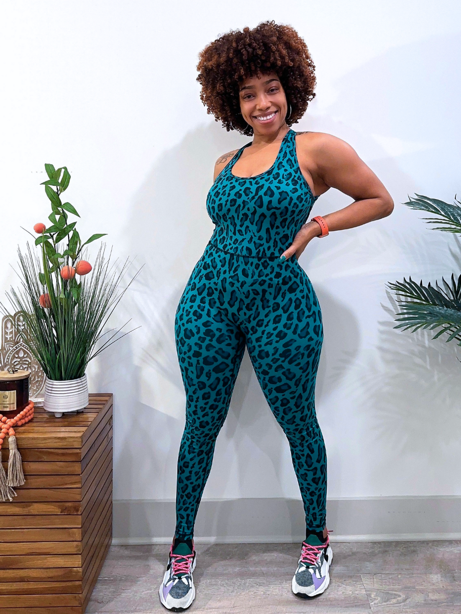 leopard fitness jumpsuit for women