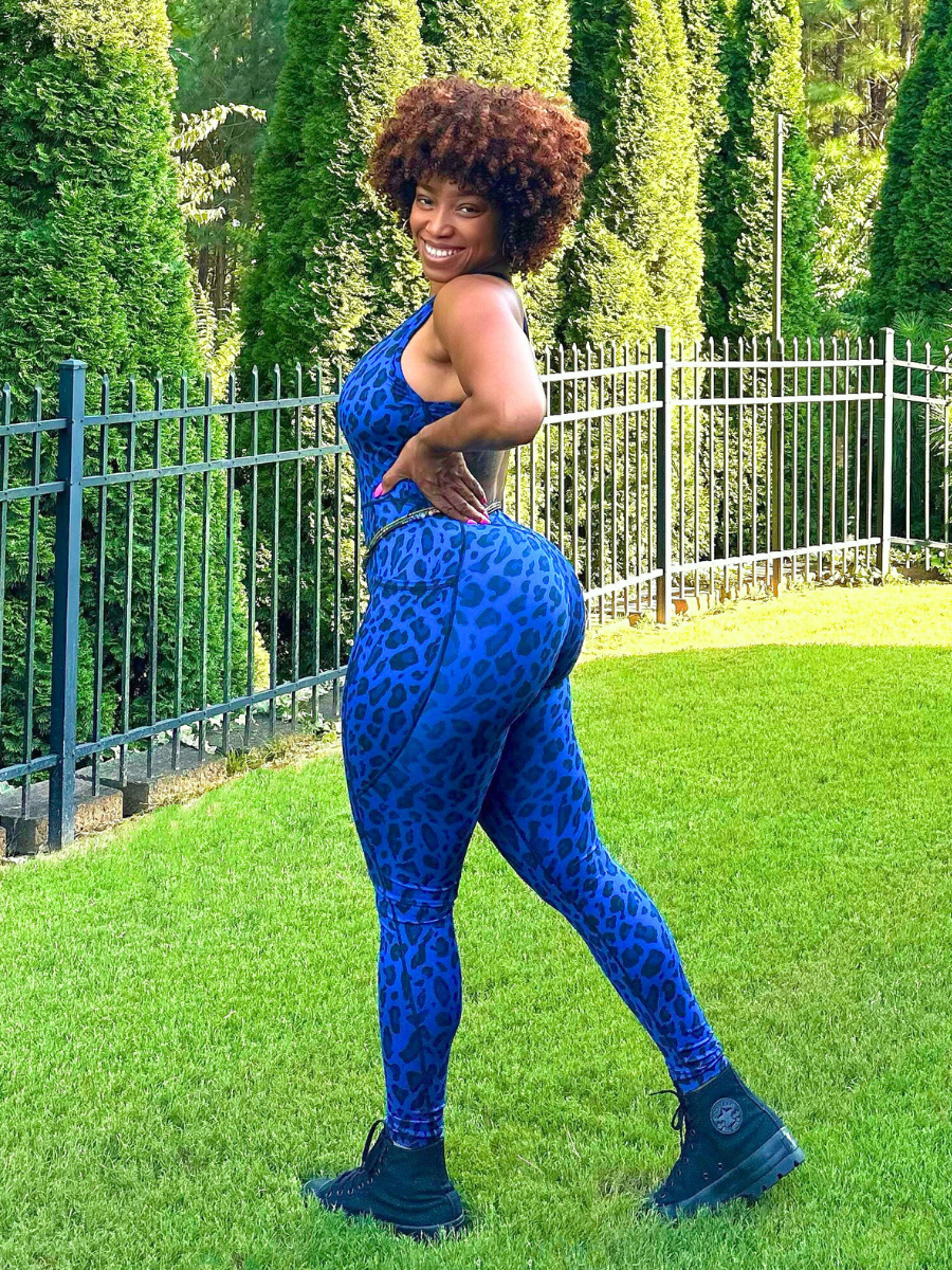 women's jumpsuit with pockets for workouts (Royal Blue Leopard)