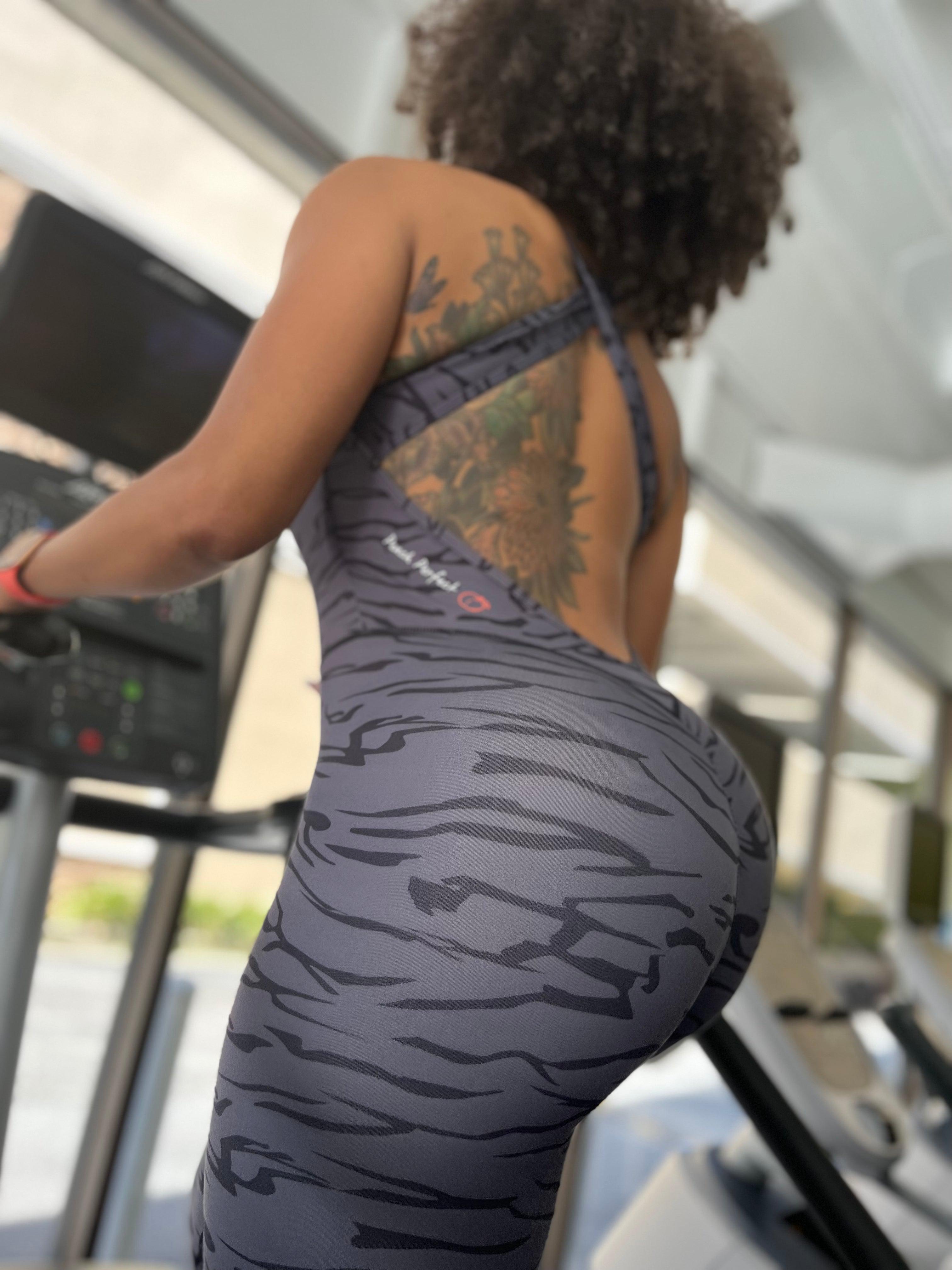 zebra print workout bodysuit