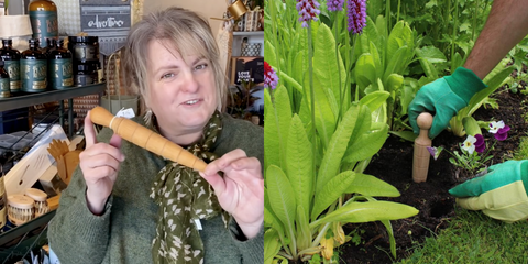 Verde Karen holding wooden dibber