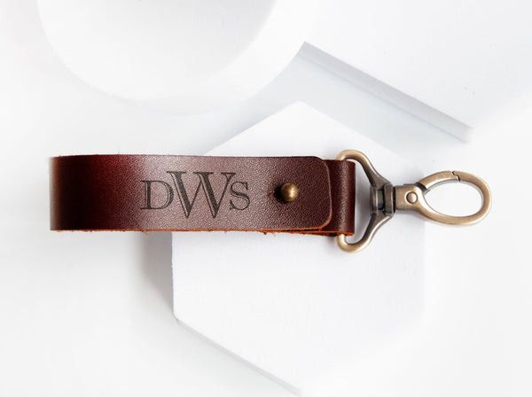 D&M Leather Studio Heavy Duty Personalized Leather Keychain with Solid Brass Hook , Custom Car Key Fob Dark Brown / Yes