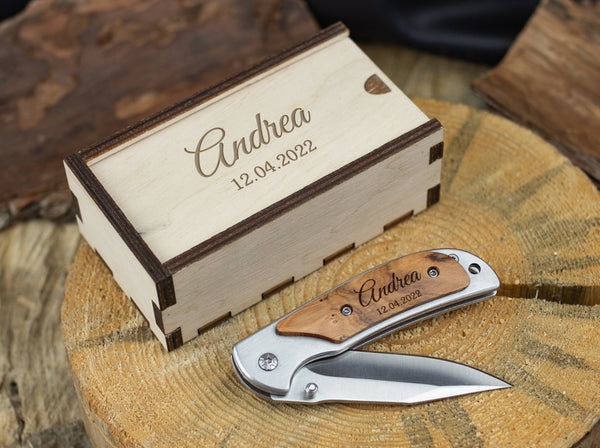 Gift Set for Men, Boyfriend, Wallet Knife Gift Set, Birthday Gift Set,  Personalized Gift Set, Engraved Wallet, Personalized Folding Knives 