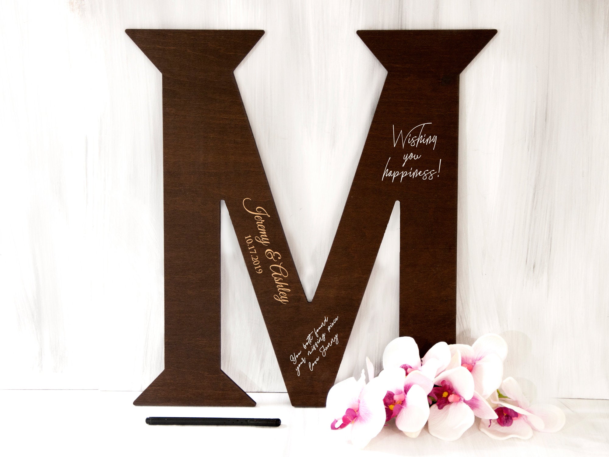 Alternative Wedding Guest Book Wood Sign Monogram Guest Book