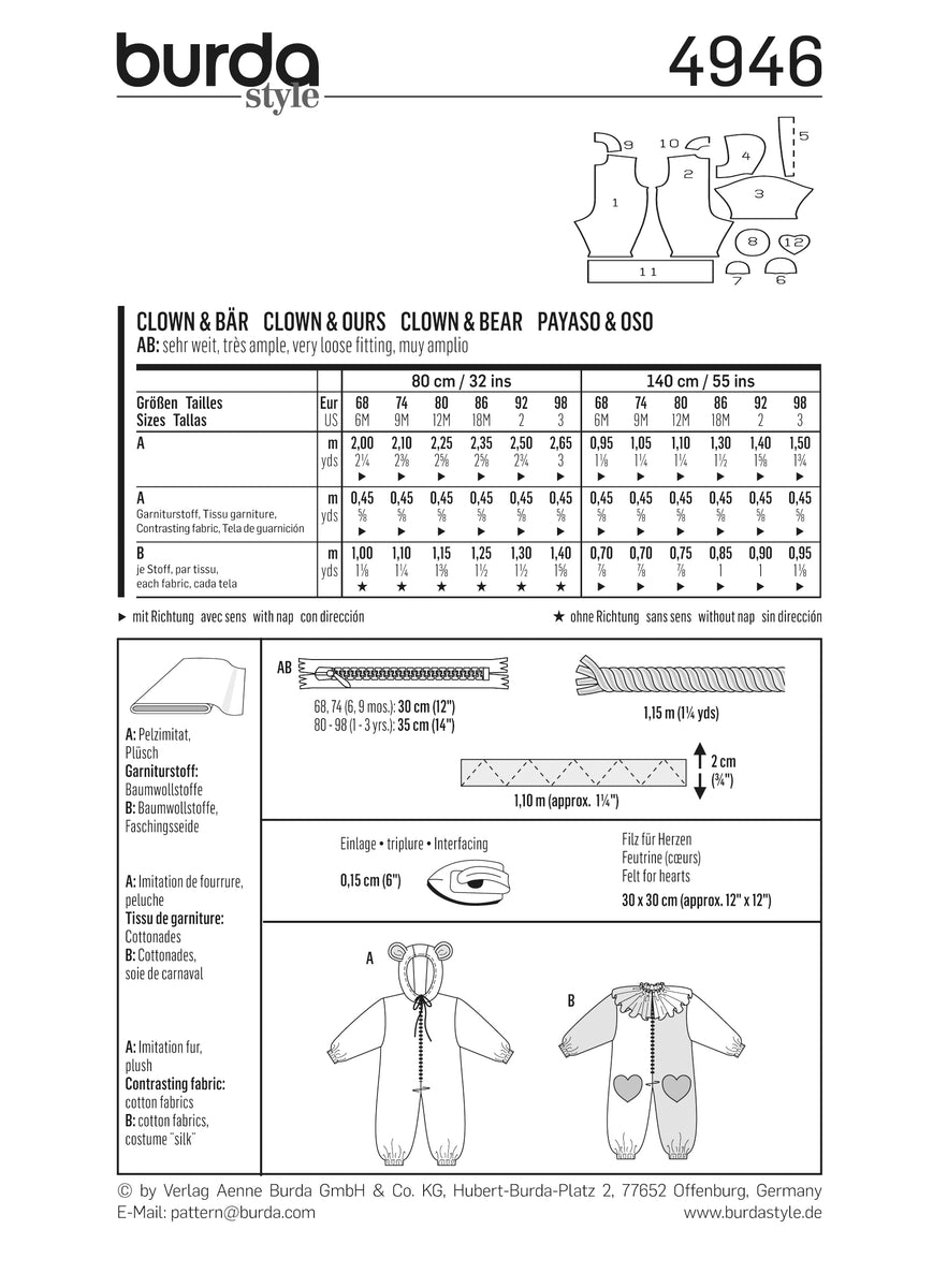 Symønster Burda 4946 - Kostume - Baby - Karneval | Køb online hos  toppatterns.dk