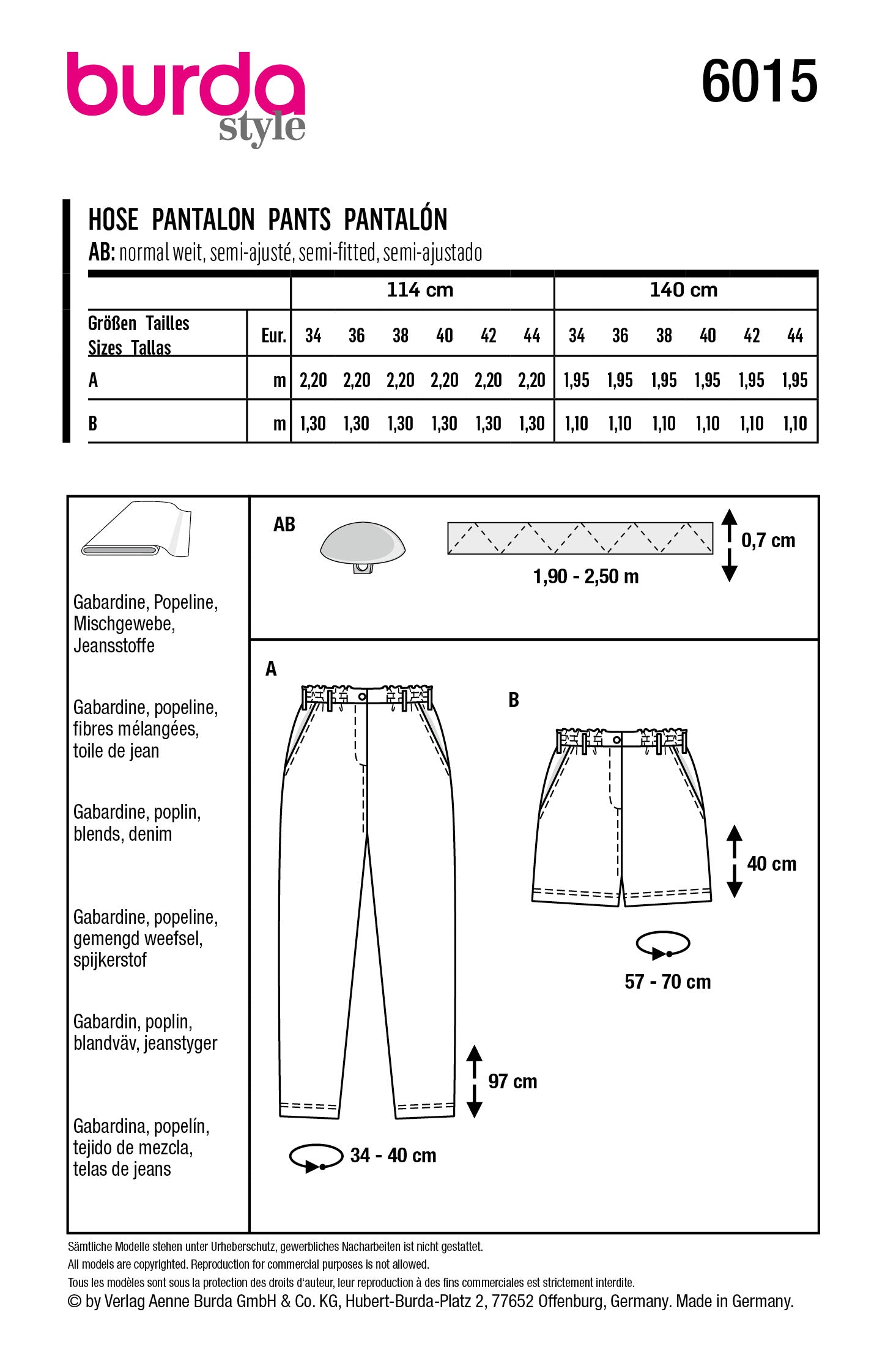 Symønster Burda 6015 - Bukser Shorts - | Køb online hos