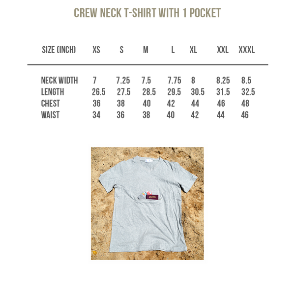 Size Chart - Crew Neck T-Shirt with 1 Pocket