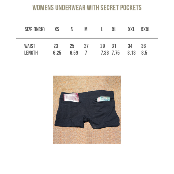 Size Chart - Womens Underwear with Secret Pocket