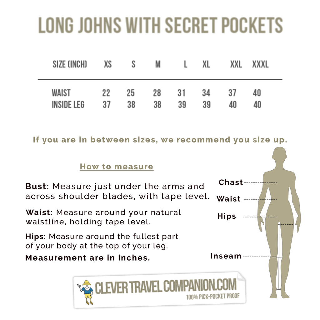 Theft protection Long Johns with secret pockets to hide your valuables