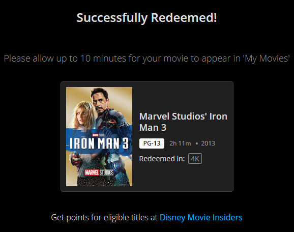 Iron Man 3 4k Digital Code Redeems In Movies Anywhere Uhd Vudu 4k Nick S Verified Digital Codes