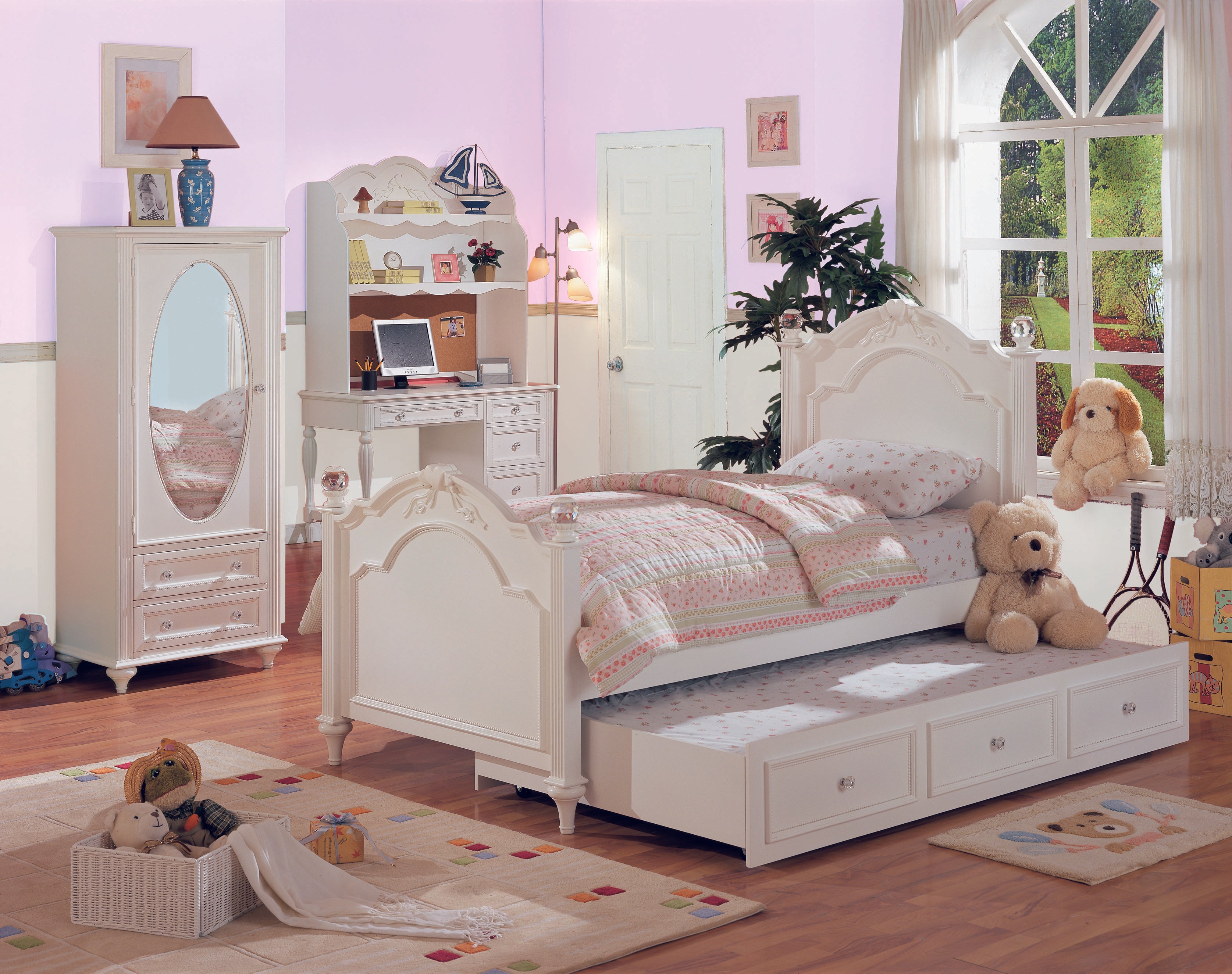 white twin bed with trundle