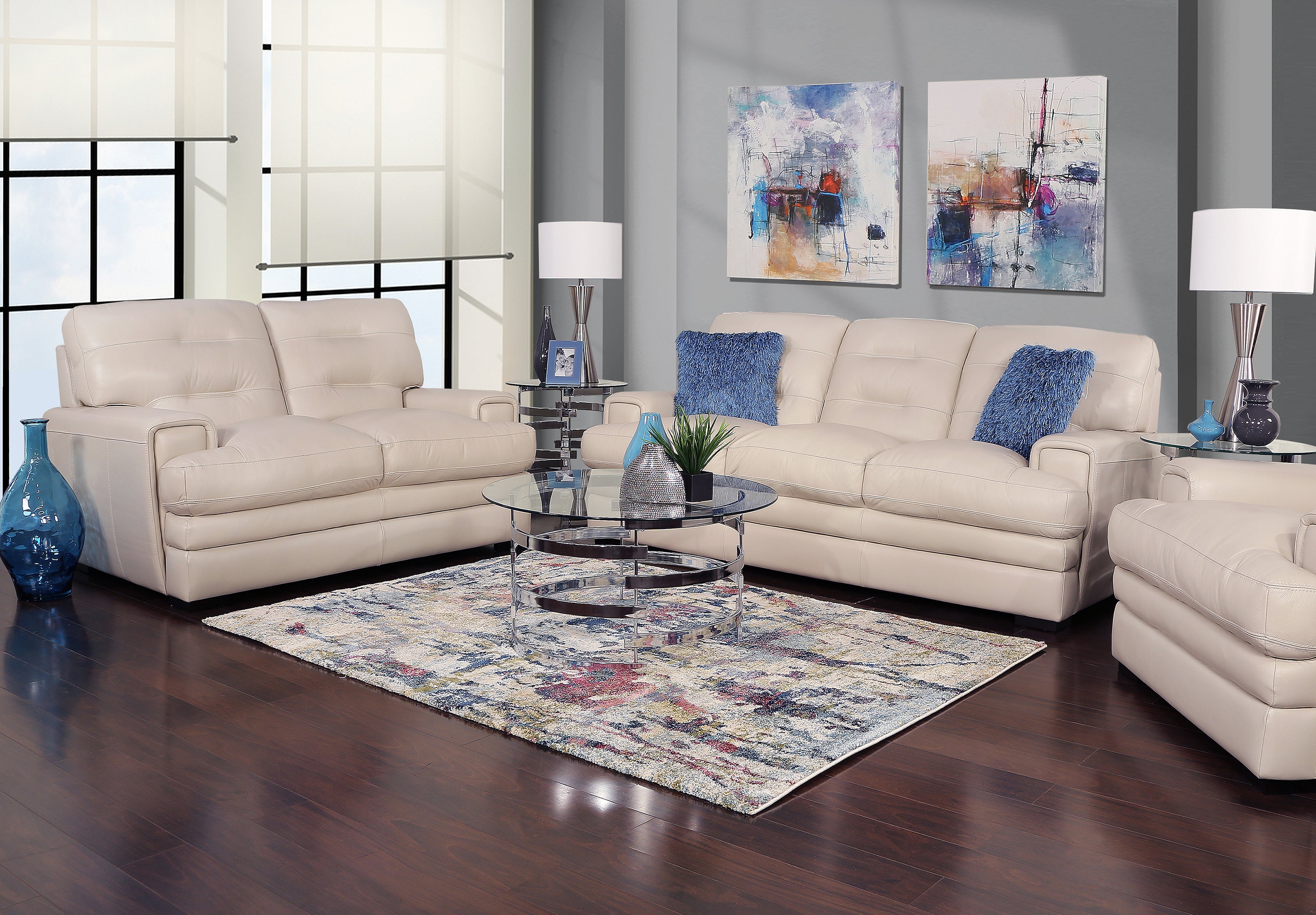 Aramis Ecru 5 Piece Leather Living Room Kane S Furniture