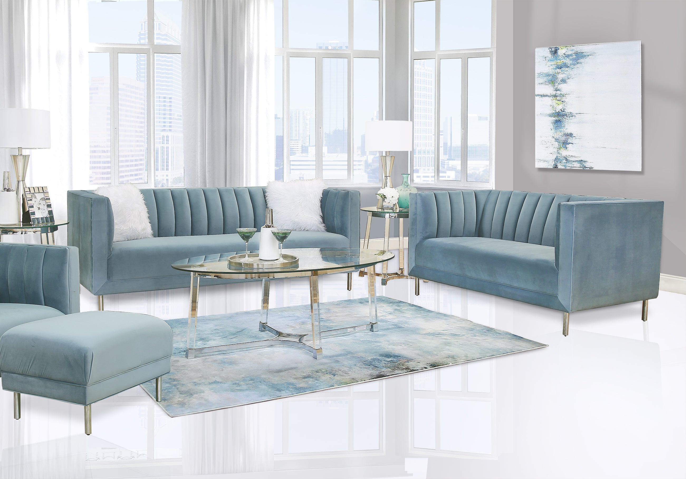 Cressida Teal 5 Piece Living Room Kanes Furniture