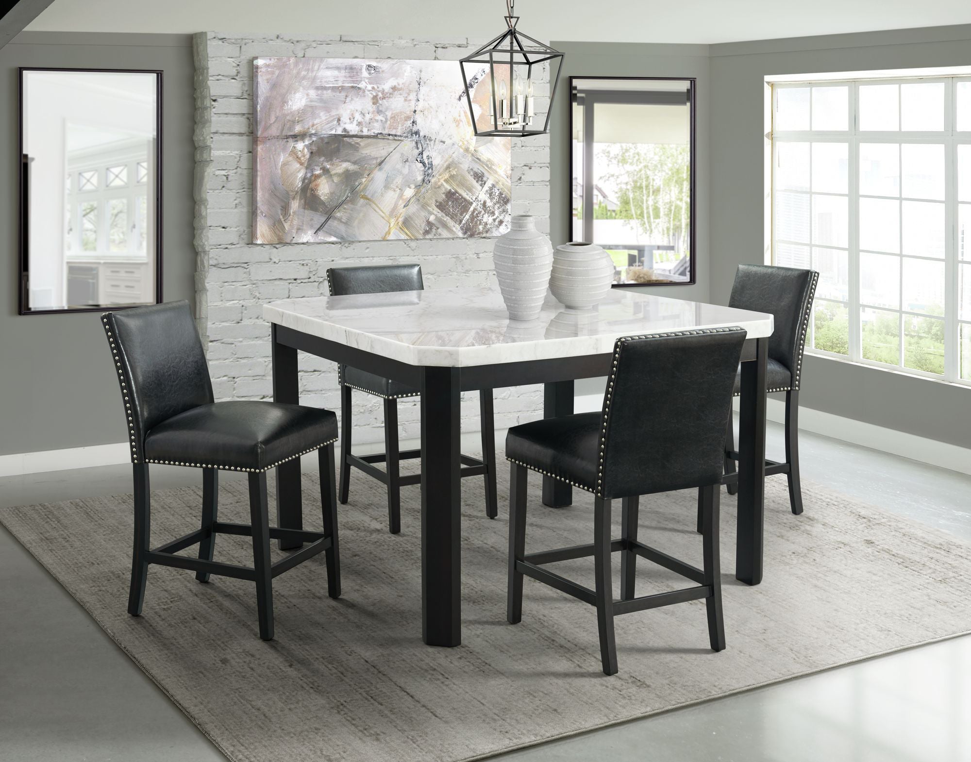 Francesca 5 Piece Counter Height Set With Black Stools Kanes Furniture
