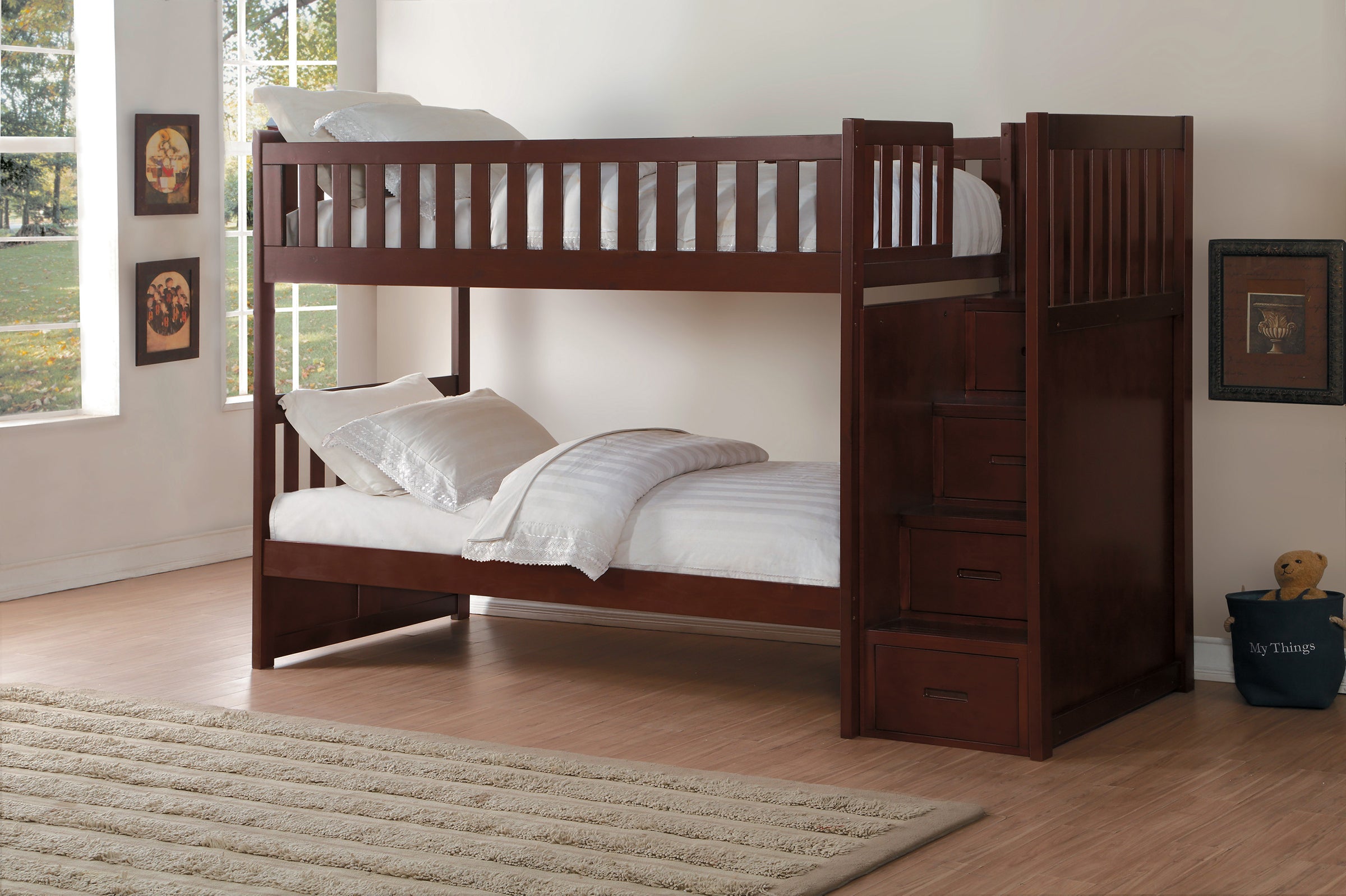 Galen Cherry Twin Over Twin Step Bunk Bed Kane S Furniture