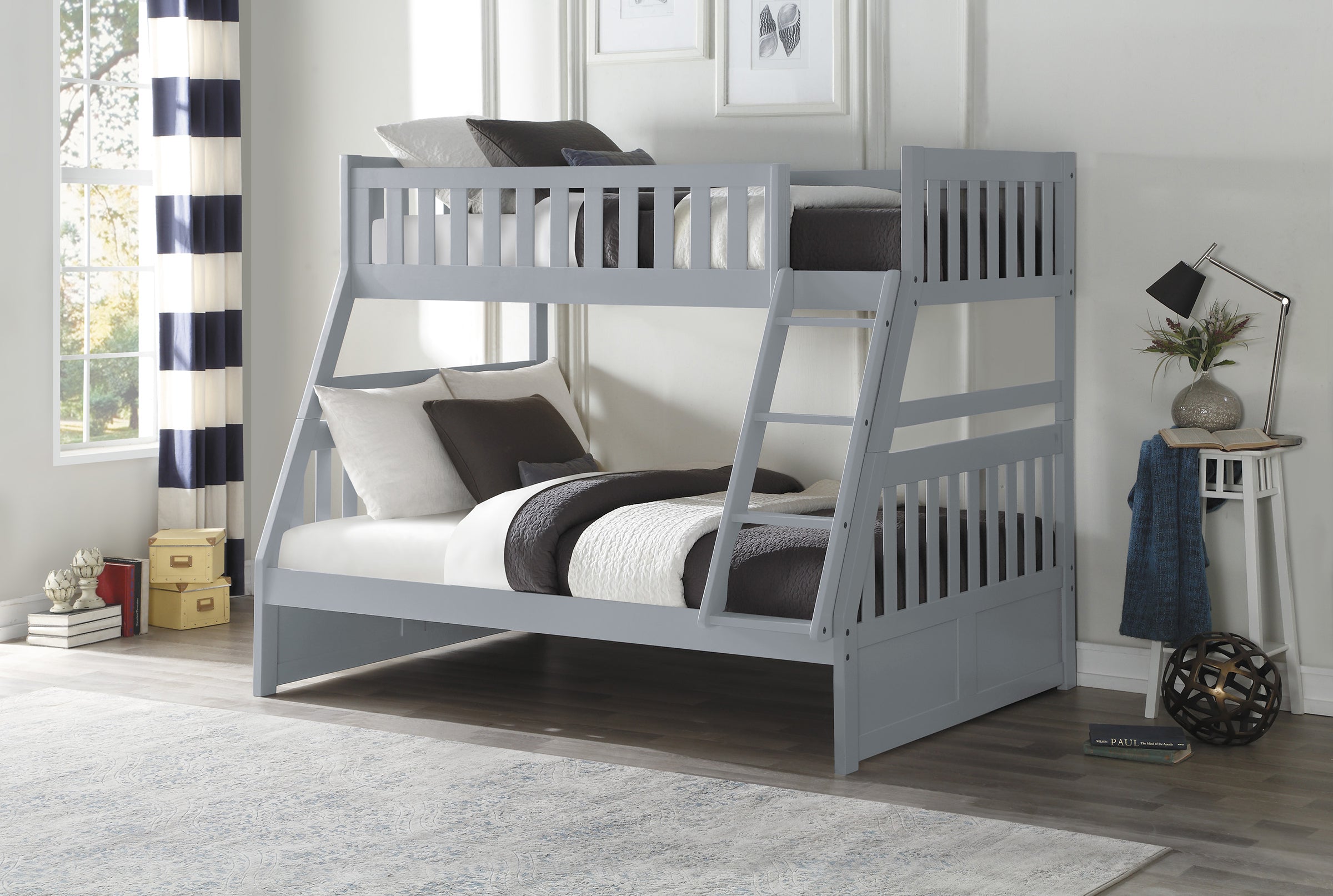 grey bunk beds