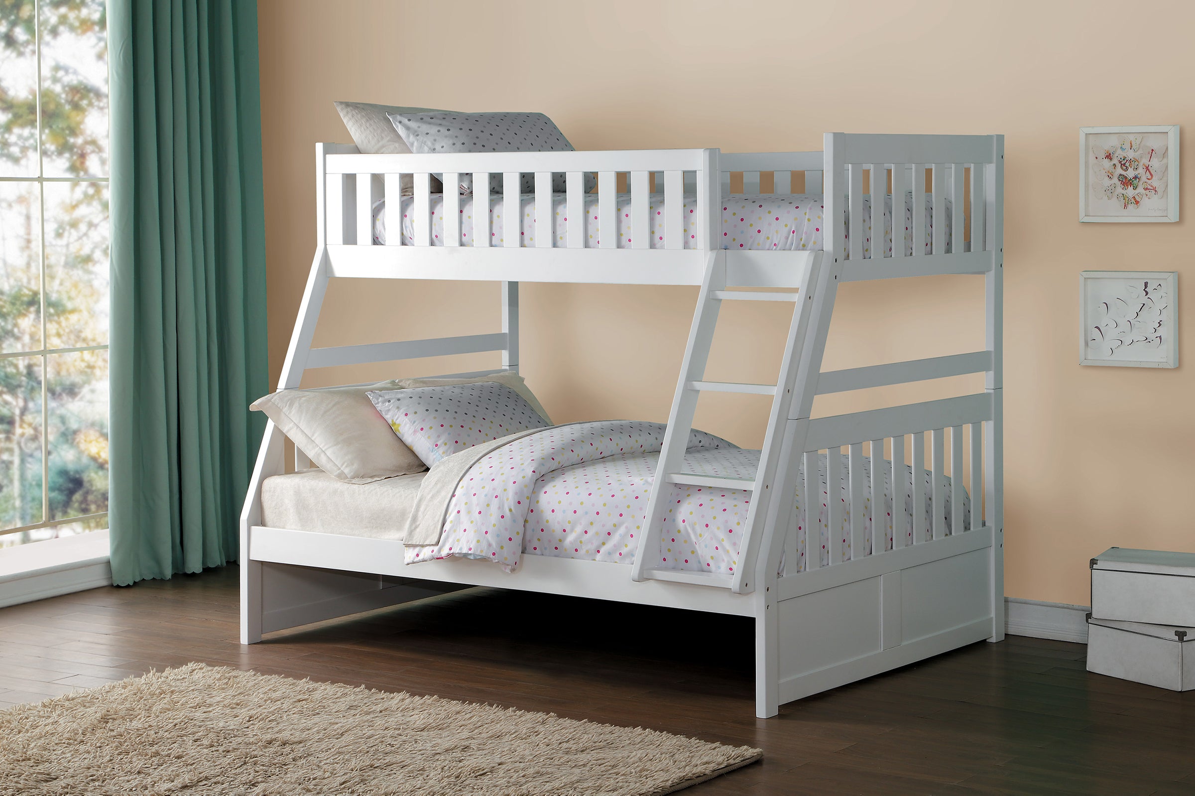 white full bunk bed