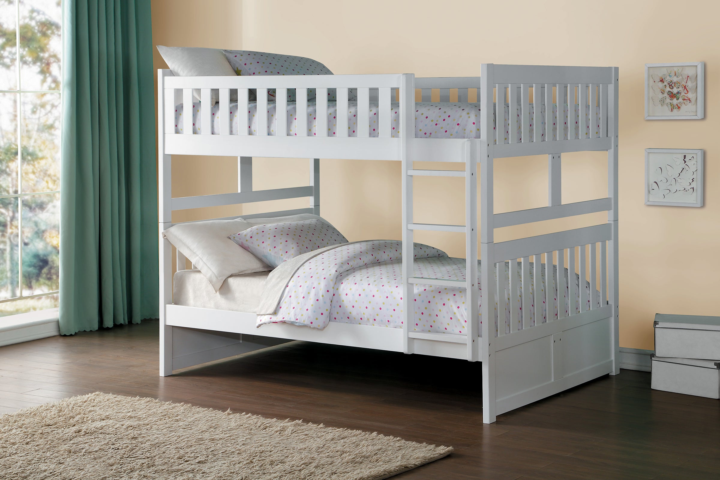 white full bunk bed