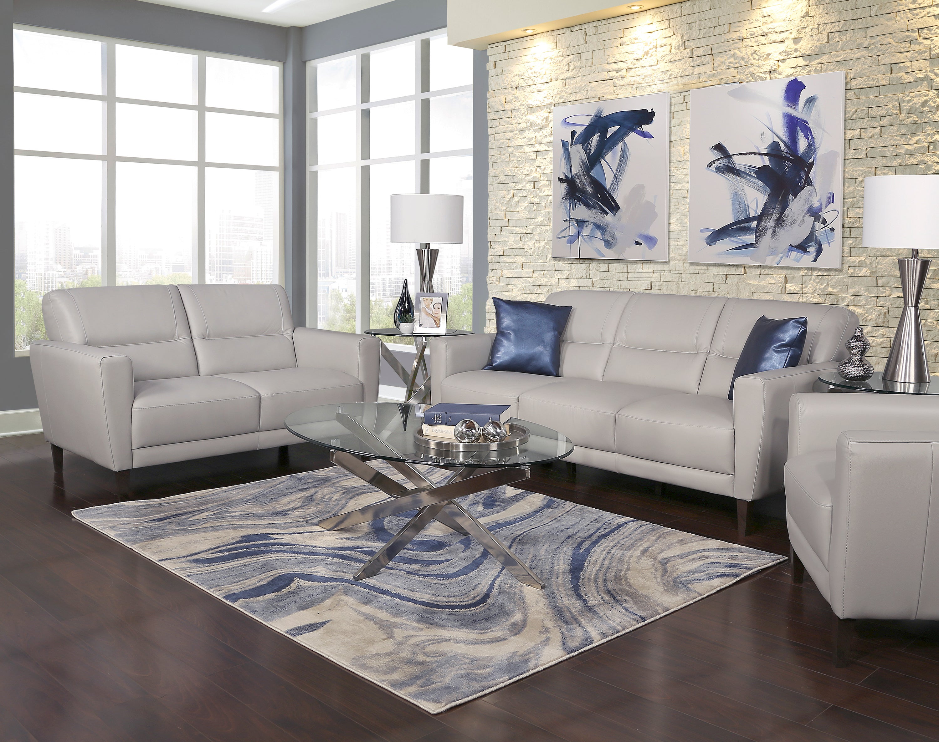 Jasper Grey 5 Piece Leather Living Room Kanes Furniture