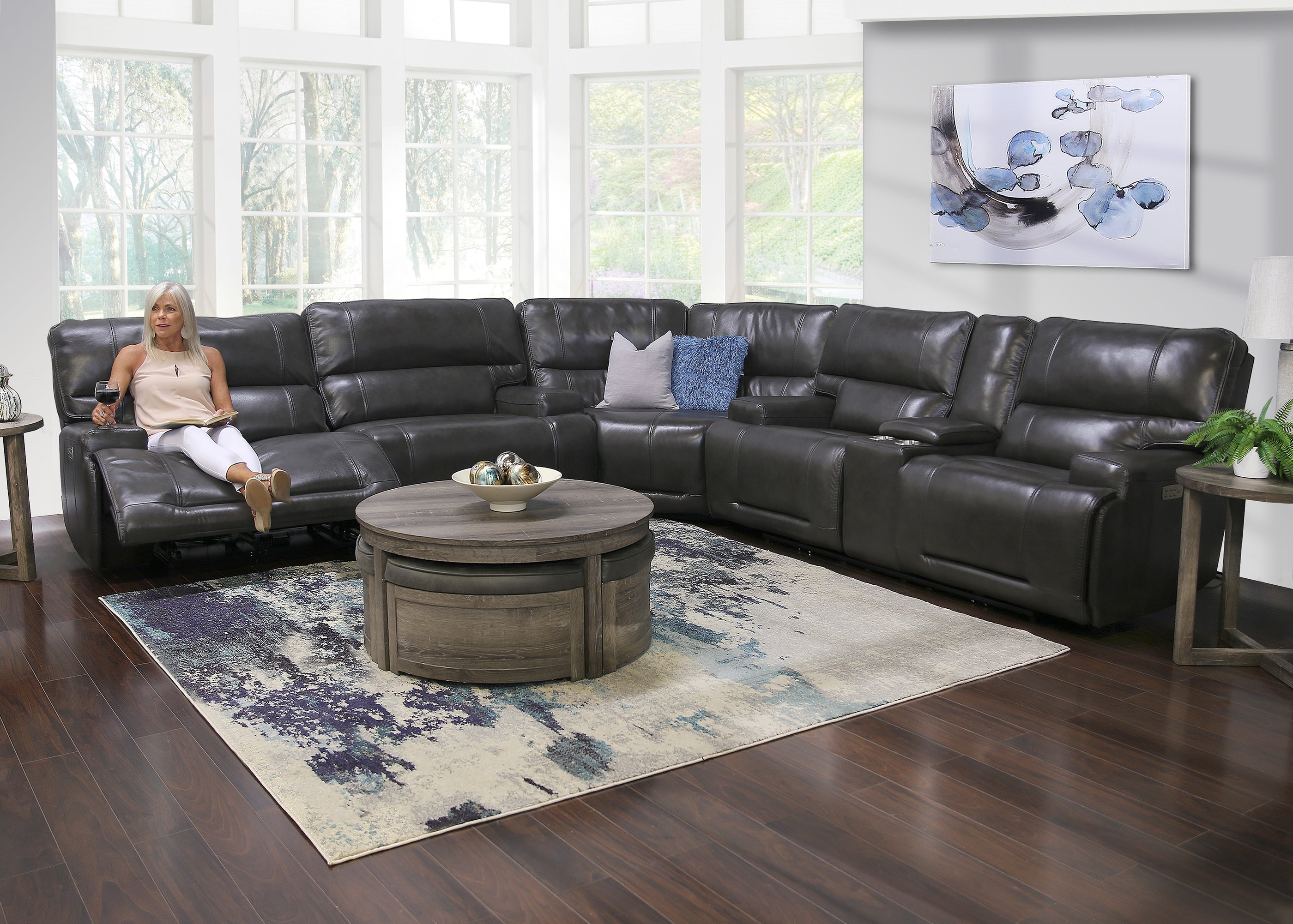 power leather living room suite