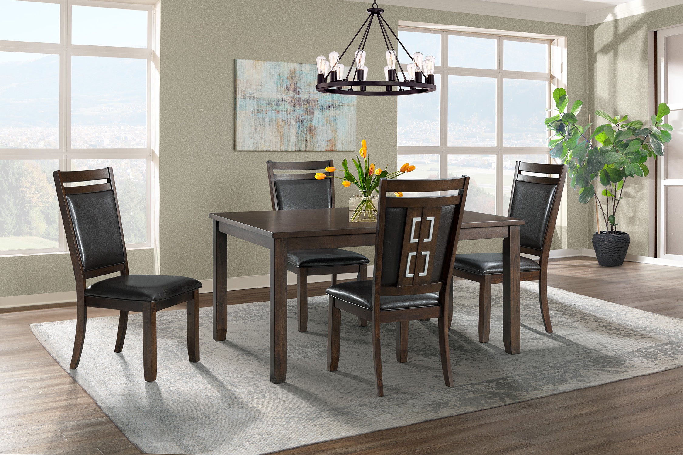 Rolex Espresso 5 Piece Dining Set With Upholstered Chair Kanes Furniture