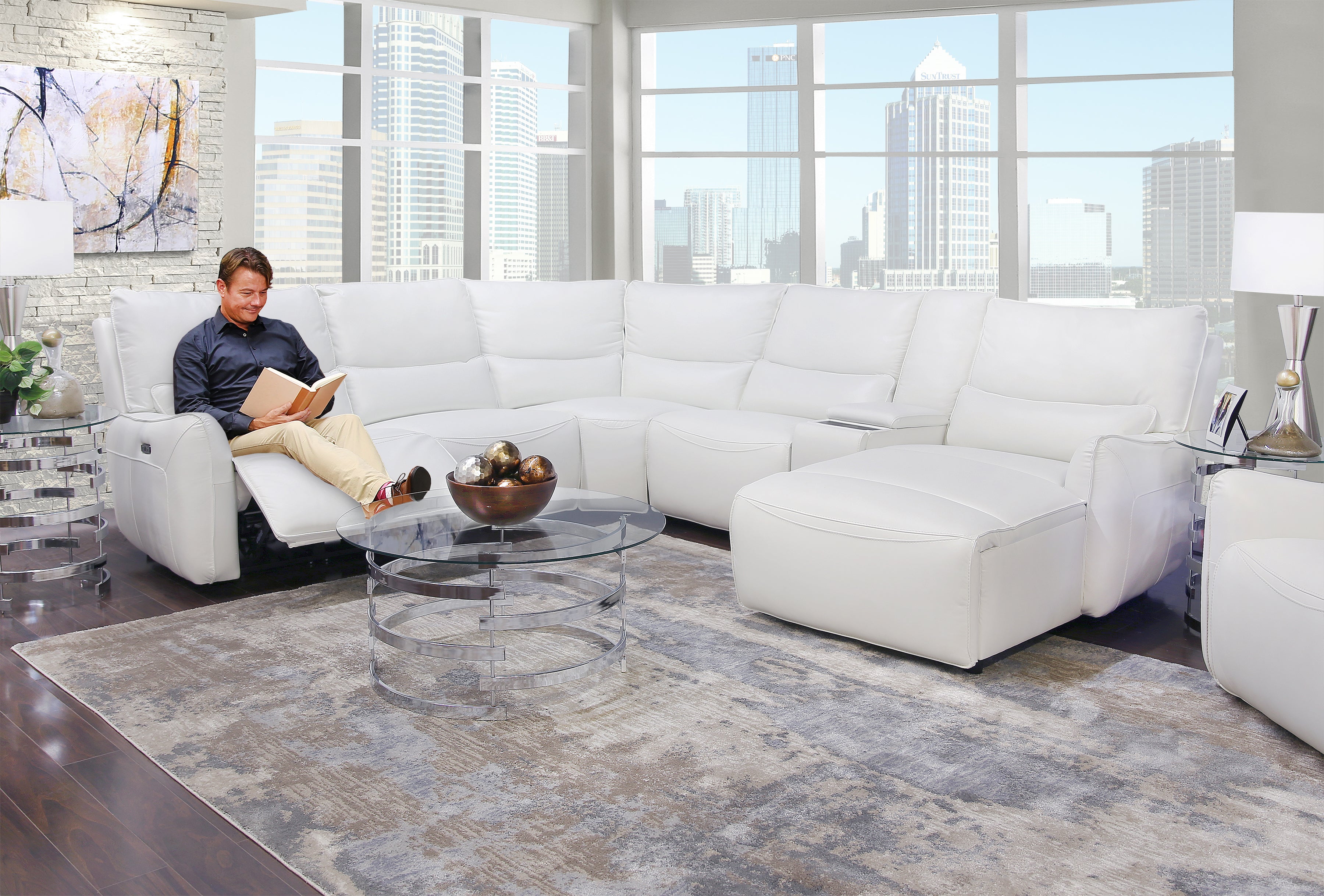 Senna White 9 Piece Leather Dual Power Reclining Living Room Kanes Furniture