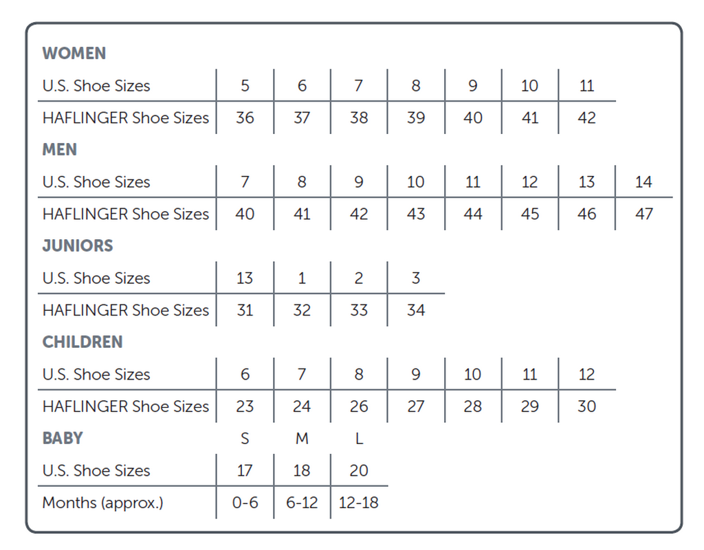 Hafligner Size Grid