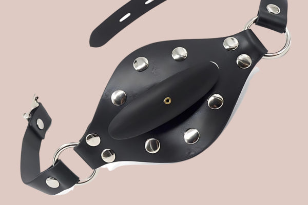 BDSM Black Studded Inflatable Ball Gag featuring a sleek design with studs and an adjustable strap for comfort and secure fit, perfect for bondage play and role-playing scenarios.