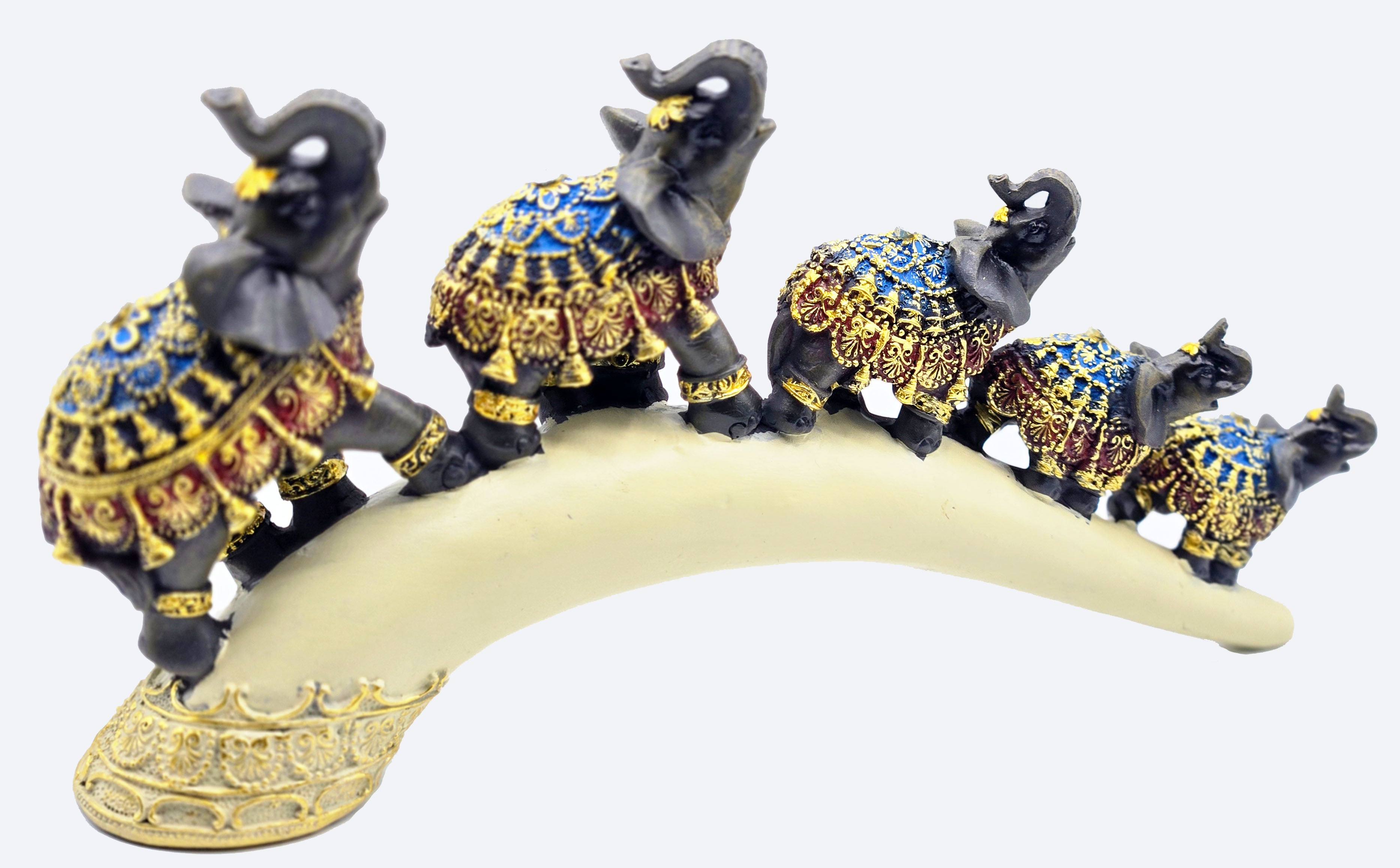 Dalax- Elephant Family Thai Elephant Buddha Buddhist Collectible Statue Baby and mama on Bridge Trunk, Wealth Lucky Figurines Gift & Collectible Home Office Décor Accent, Centerpiece