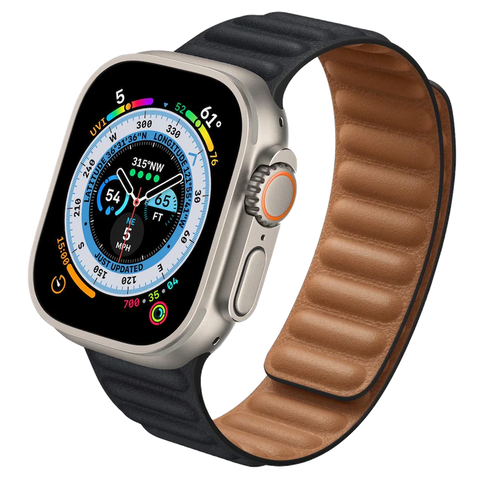 Armband für Apple Watch Leather Link Lederarmband mit Endstück Schwarz