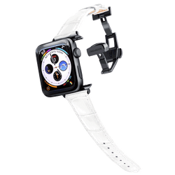 lederarmband für apple watch weiss gepraegtes alligator damen snow white longvadon passend zu Serien 2, 3, 4, 5, 38mm 40mm 42mm 44mm