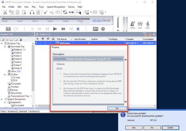 Update Olympus ODMS R7 to R7.2.0 Windows TM DM Transcription Dictation Module Australia