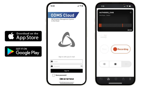 New ODMS Cloud Olympus Dictation App for iOS and Android  released April 2024