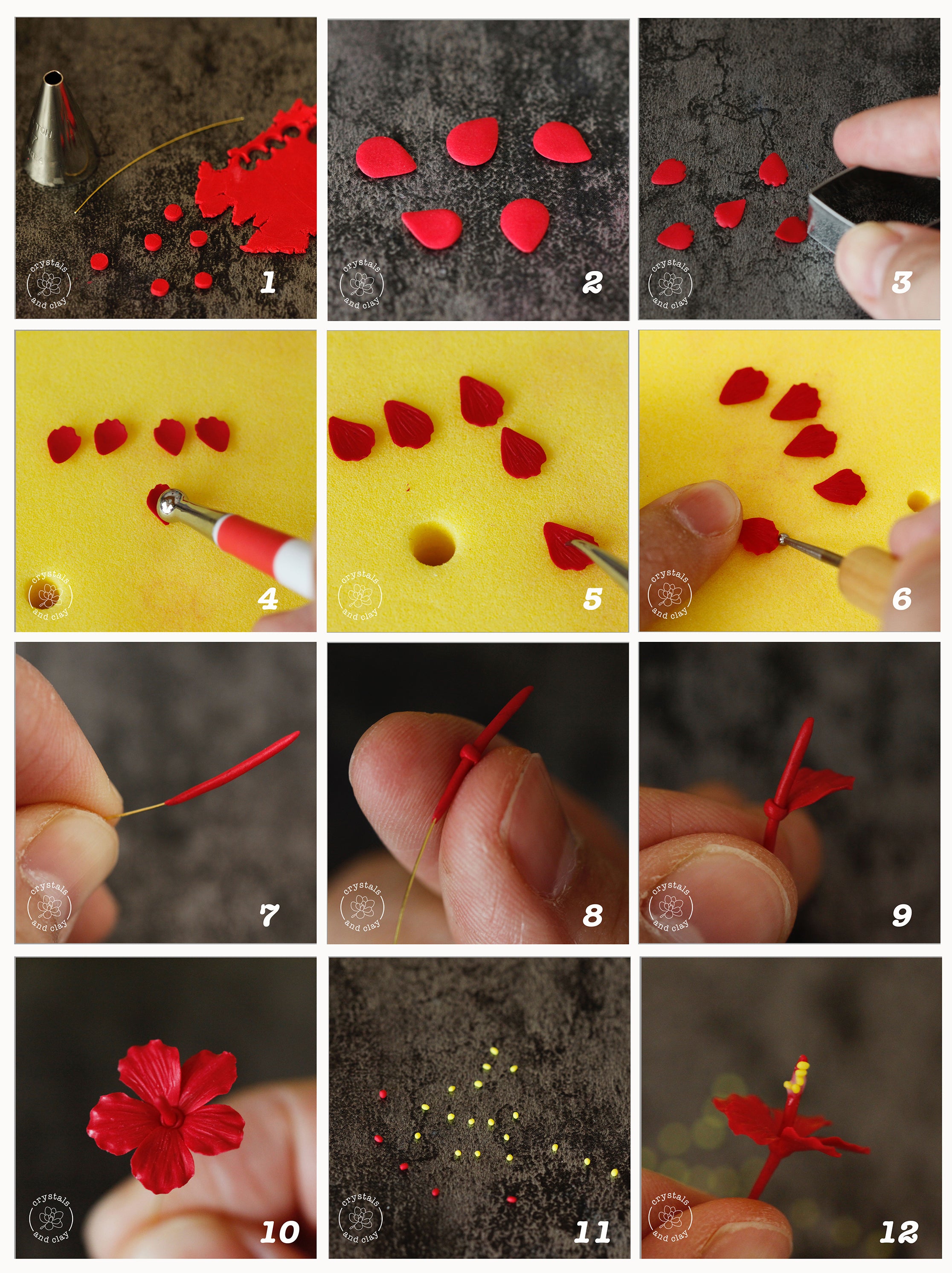 how to make polymer clay hibiscus