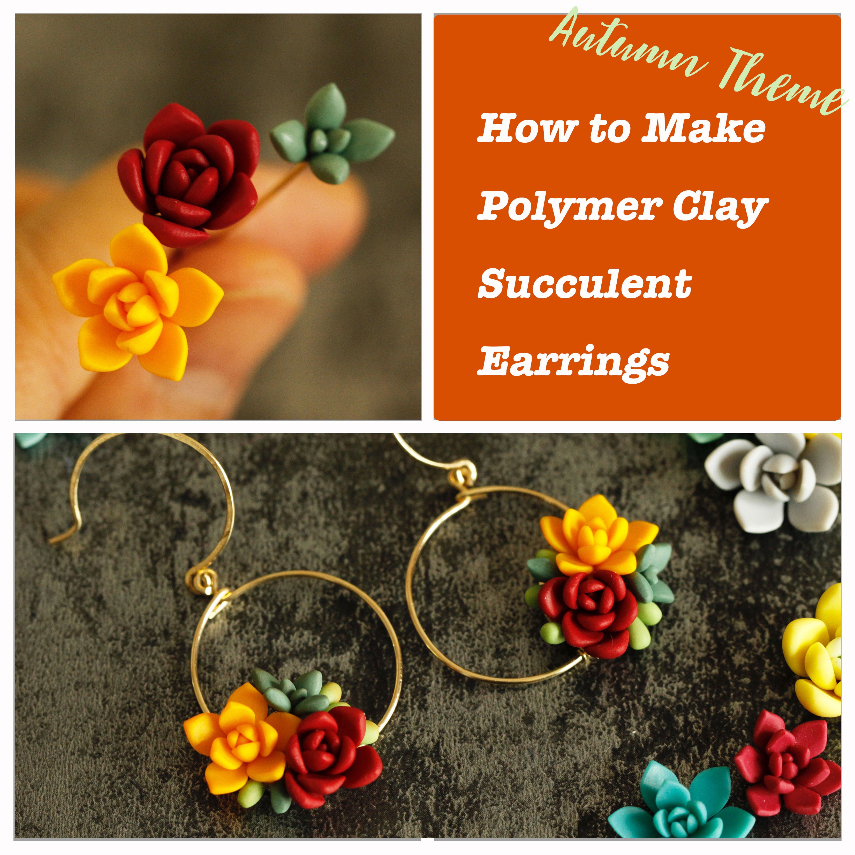 polymer clay succulent earrings