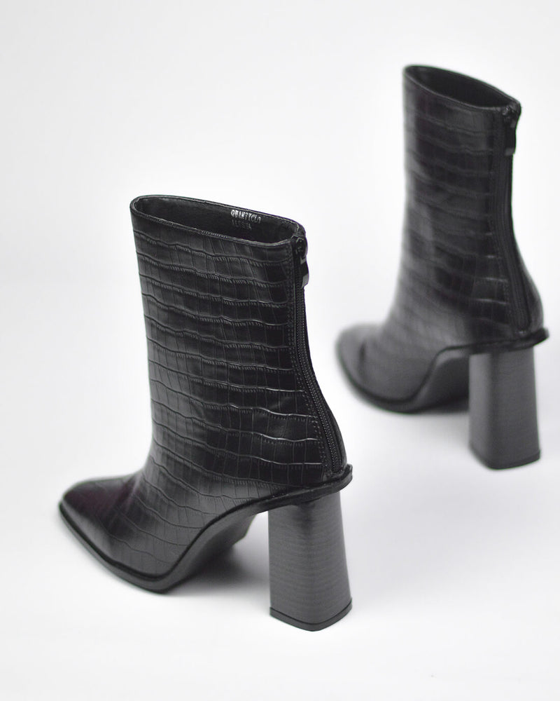 black snake print ankle boots