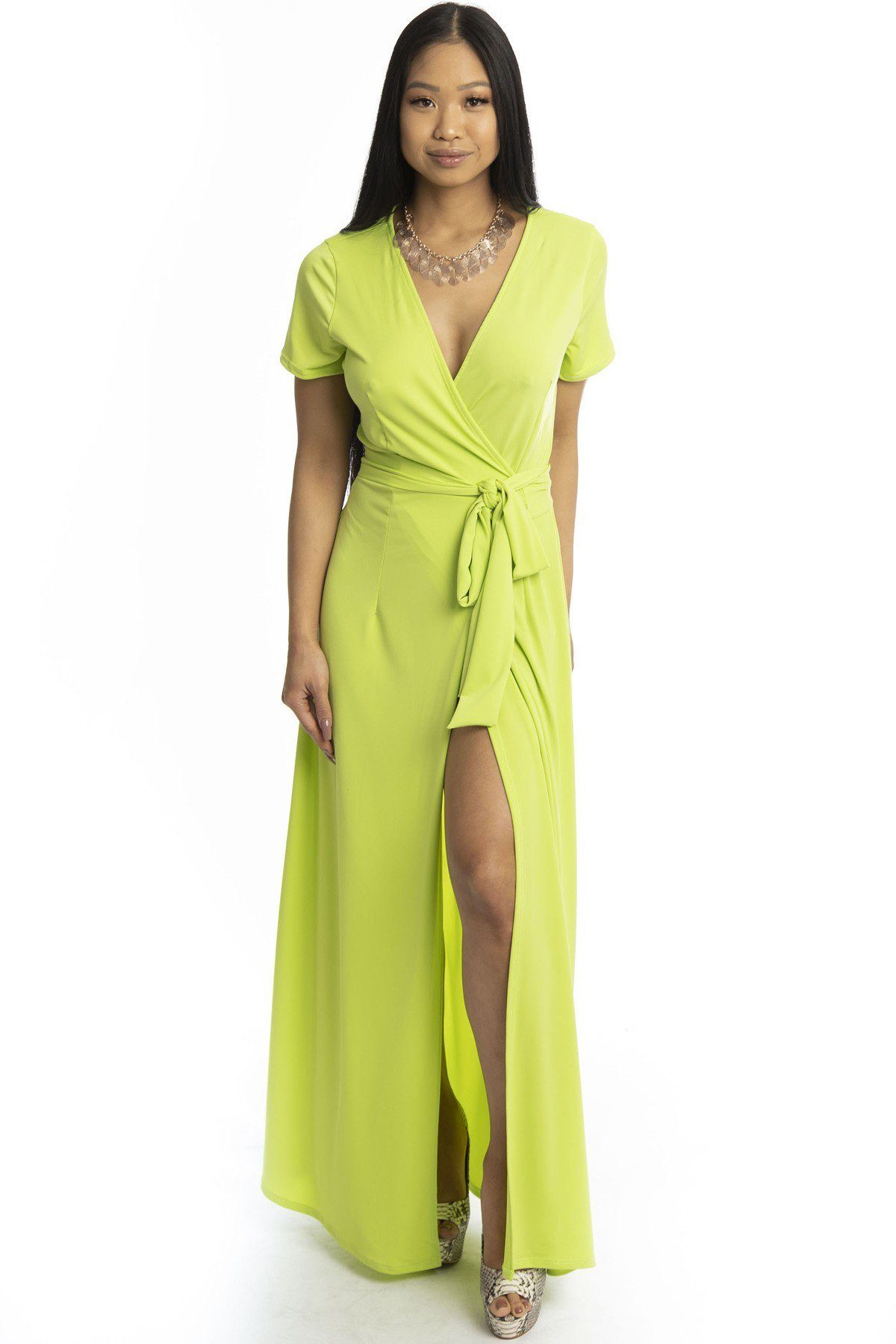Lime Green Wrap Dress - The Ocean Vibe