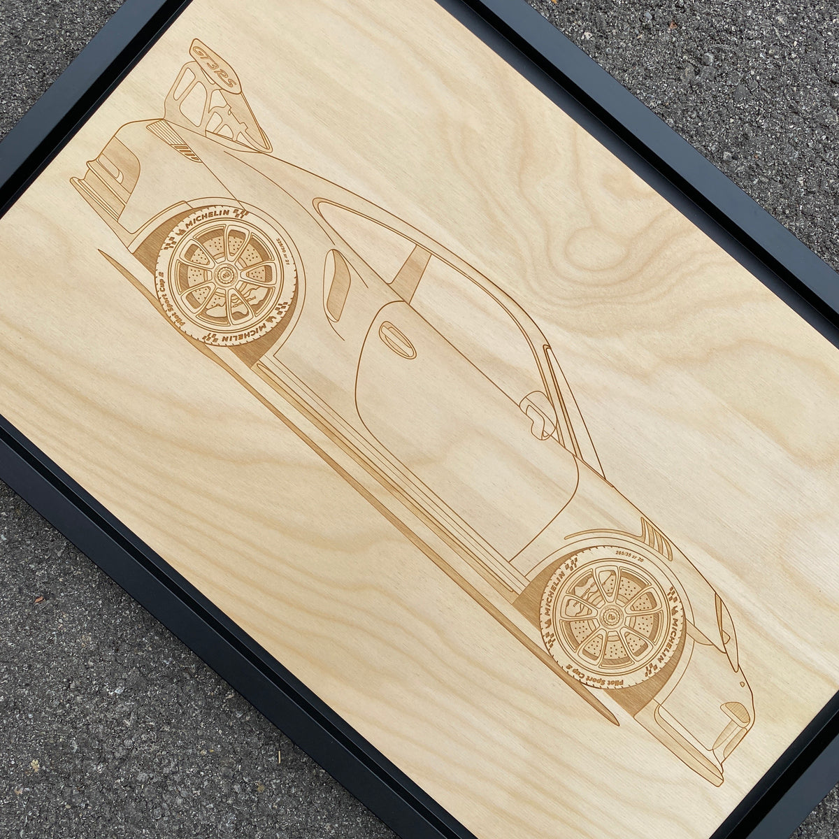 Porsche 911 GT3RS Framed Wood Engraved Artwork