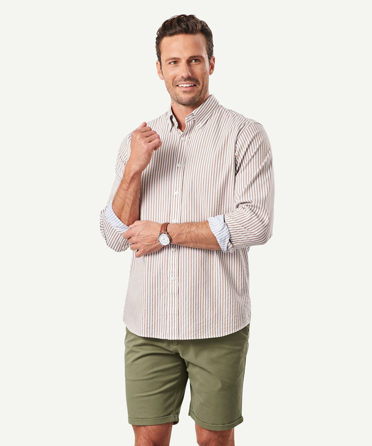 Casual Double Faced Stripe Long Sleeve Shirt - Chestnut | Long Sleeve ...