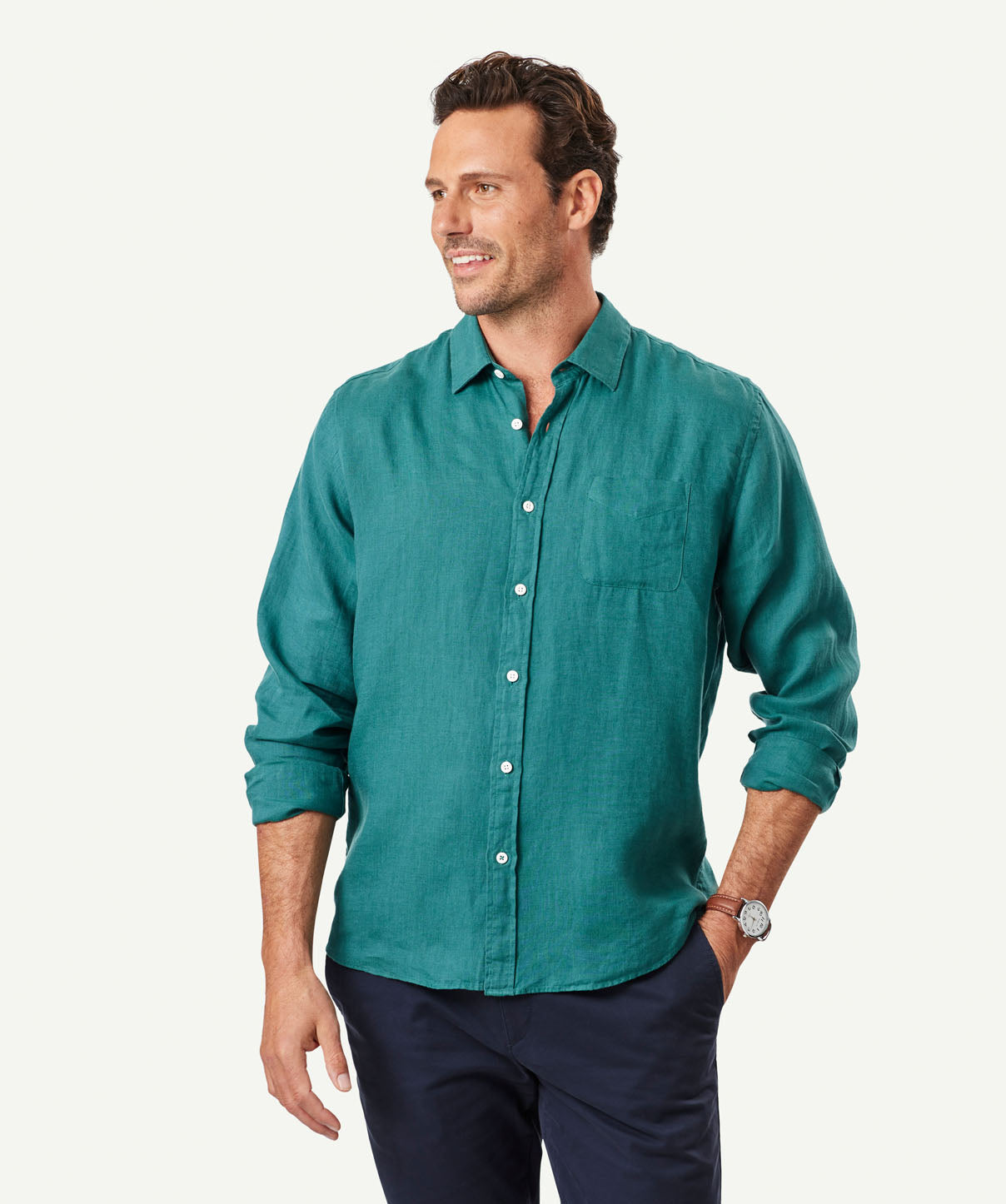 Pure French Linen Long Sleeve Shirt - Fern | Long Sleeve Shirts | GAZMAN