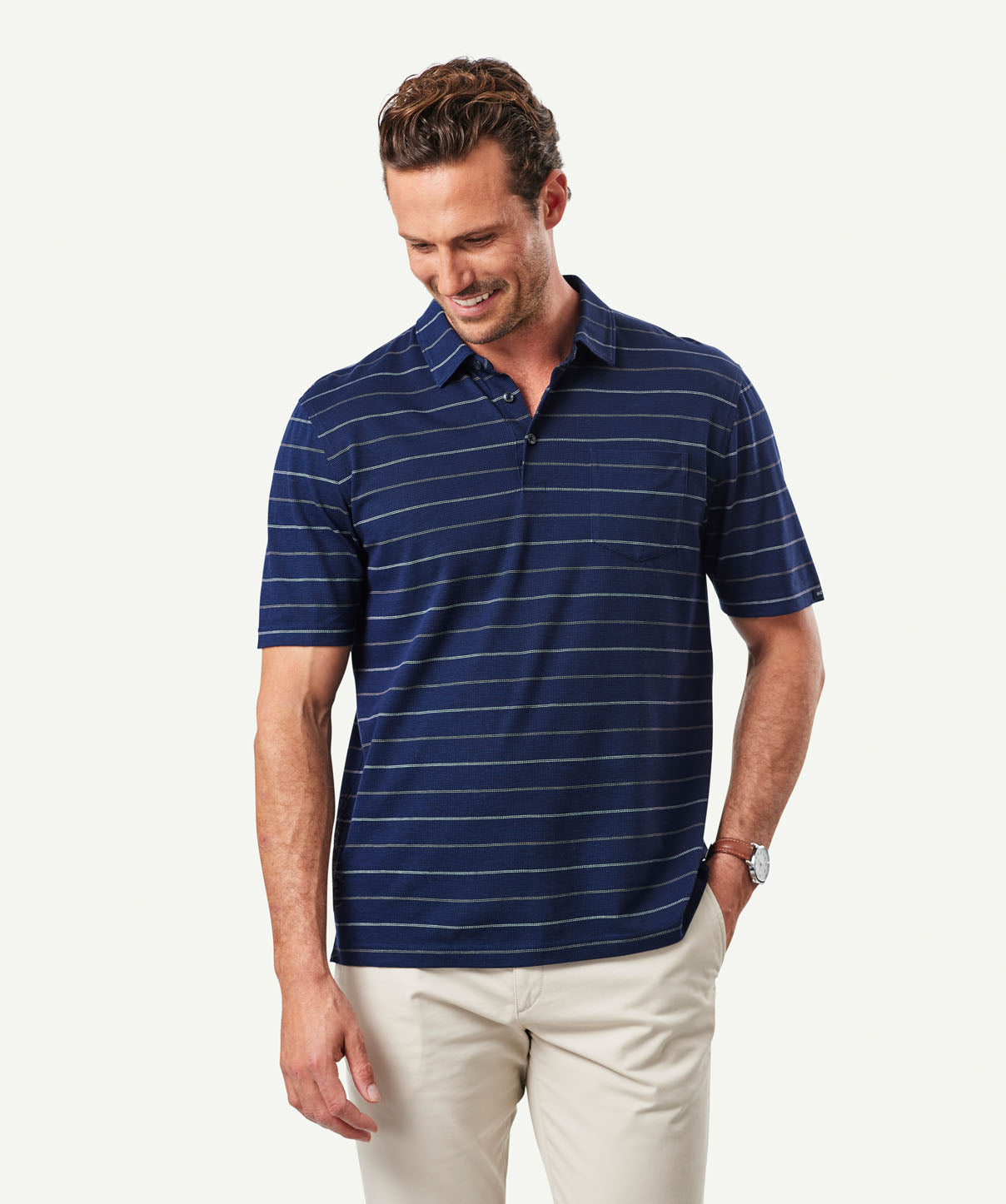 Smart Jacquard Stripe Polo - Navy | Polos | GAZMAN