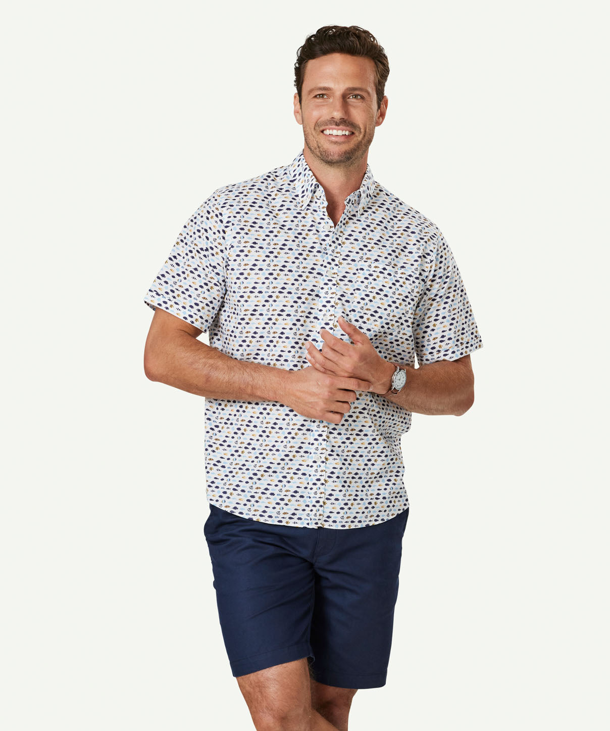 Casual Fish Print Short Sleeve Shirt - White | Short Sleeve Shirts | GAZMAN