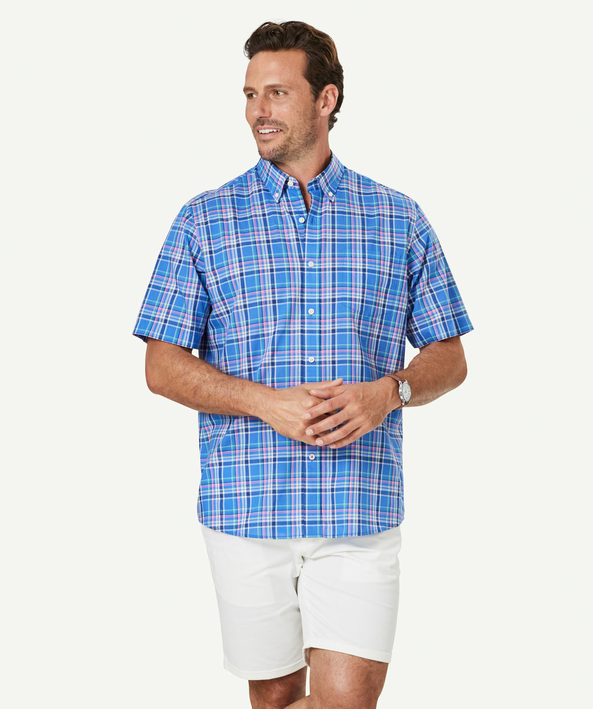 Casual Slub Multi Check Short Sleeve Shirt - Multi Check | Short Sleeve ...