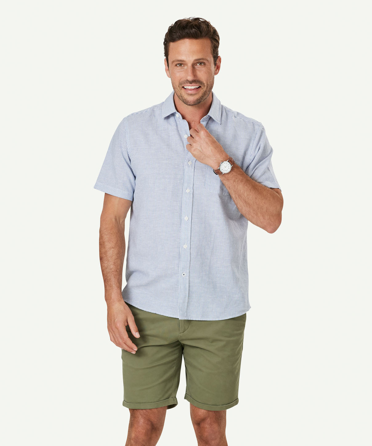 Linen Blend Fine Stripe Short Sleeve Shirt - Navy | Short Sleeve Shirts ...